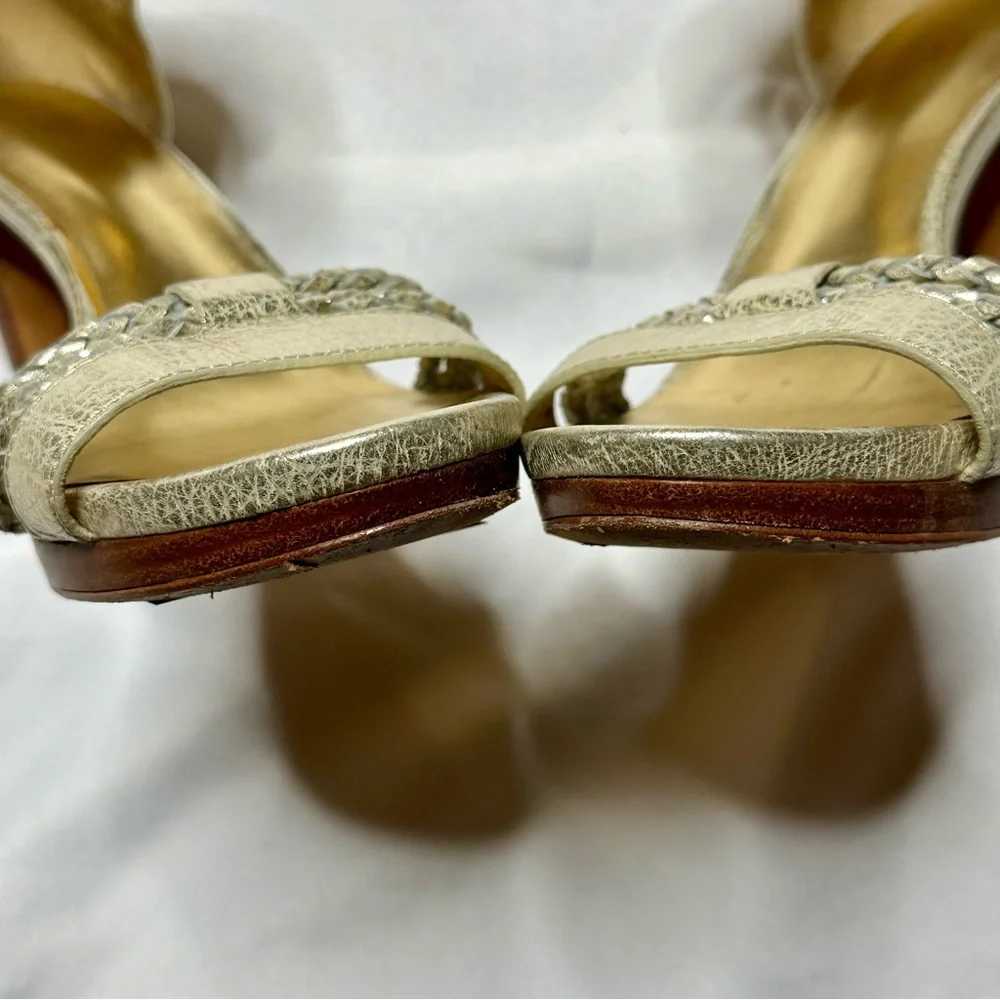 Coach Metallic Gold Braided Ankle-Strap Stack Heels Sz 10 - Picture 10 of 10